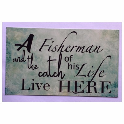 Fishing Fisherman Boat Sign Tin/Plastic Wall Plaque Fish Rod Bait Bass Live Here   292156144937